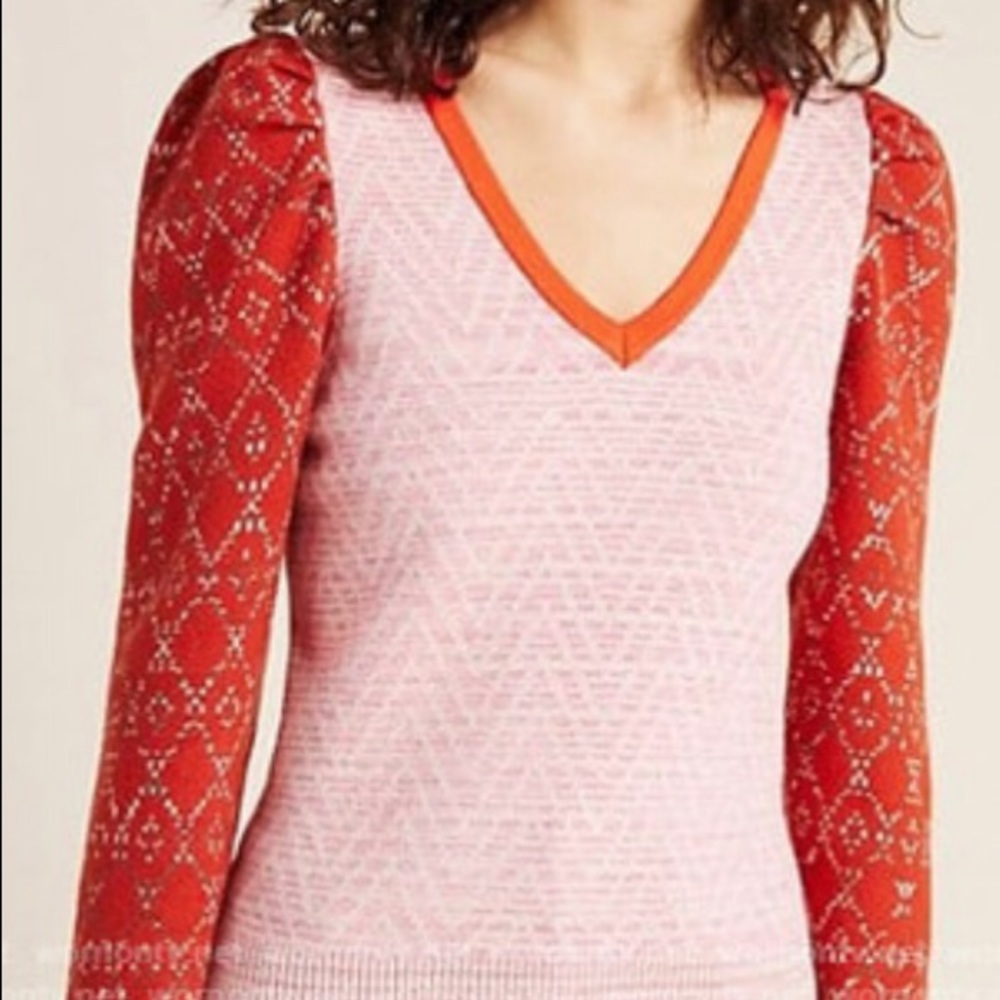 Anthropologie Pink and Orange Pattern Sweater XL